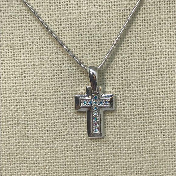 New Layered Cross Pendant Swarovski Crystals AB - Picture 3 of 7